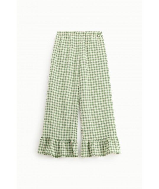 Pantaloni Palazzo A Quadretti Con Volant Fondo Dixie
