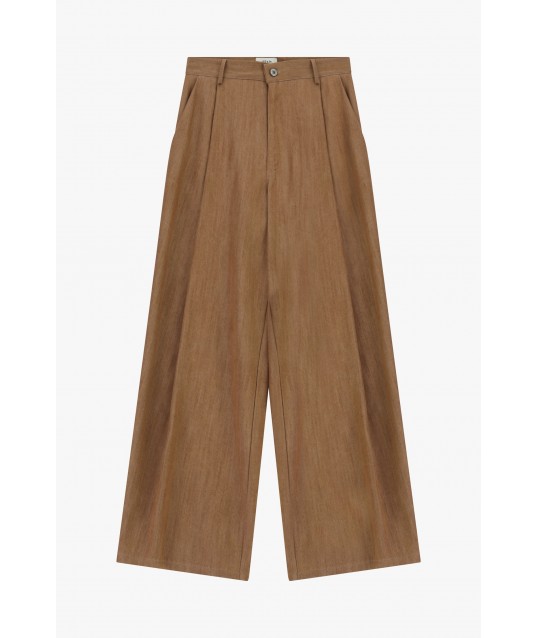 Wide Leg Jeans With Front Pleats And Dixie Pockets