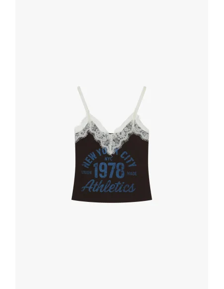Front Print Thin Straps And Lace Dixie Tops