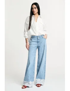 Mid Waist Flare Jeans With Lace Trim Please