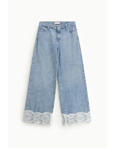 Mid Waist Flare Jeans With Lace Trim Please