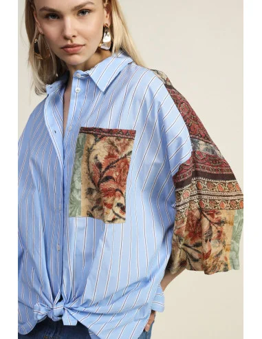 Blouse with Knot and Patchwork Dixie