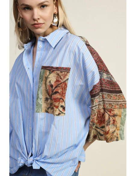 Camicia Con Nodo E Patchwork Dixie