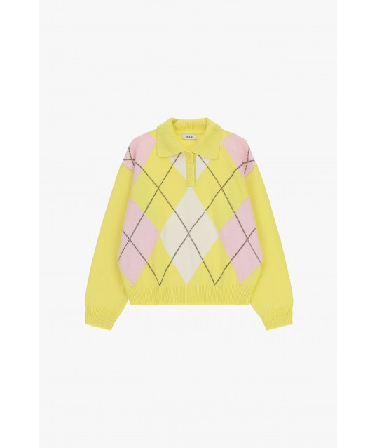 Pull en losange avec col Dixie et boutons