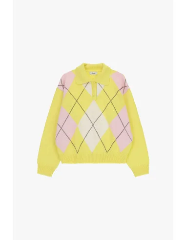 Diamond-Patterned Sweater with Collar and Buttons Dixie