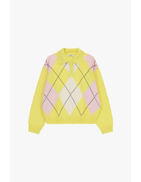 Maglione A Rombi Con Colletto E Bottoni Dixie