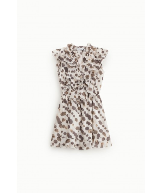 Short Polka Dot Dress With Ruffles And Buttons Please