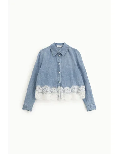 Shirt With Classic Collar And Lace Trim Please