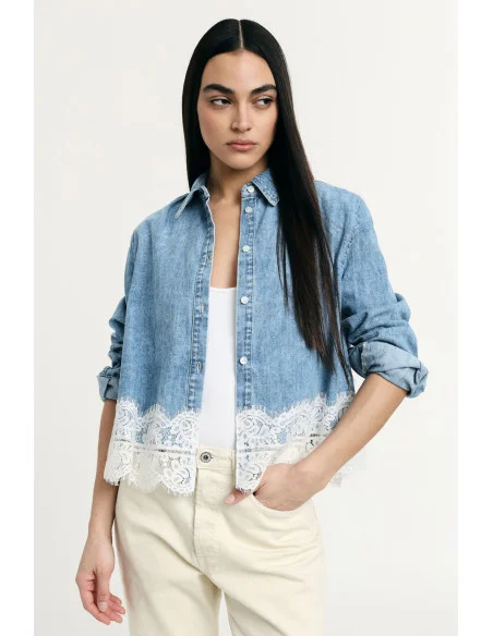 Chemise à col classique et bordures en dentelle Please