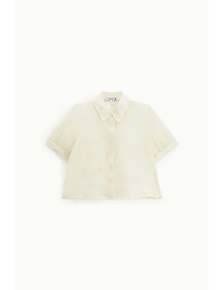 Cropped Shirt With Short Sleeves And Floral Embroidery Please
