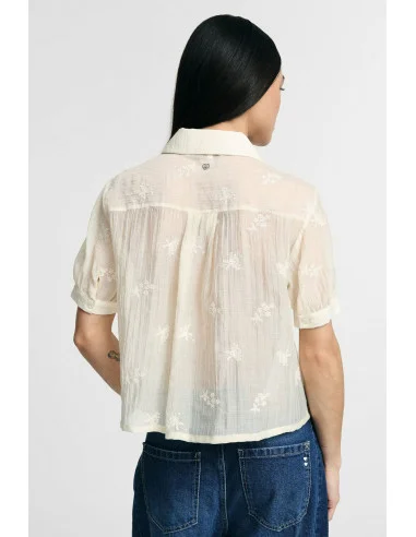 Chemise courte à manches courtes et broderie florale Please