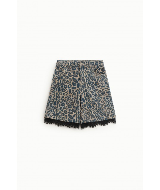 Animal Print Bermuda Shorts With Lace Trim Please