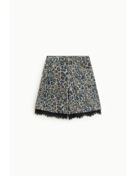 Bermuda Stampa Animalier Con Bordo In Pizzo Please