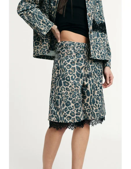 Bermuda à imprimé animalier avec bordure en dentelle Please
