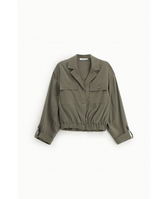 Cropped Shirt With Front Pockets And Button Closure Please