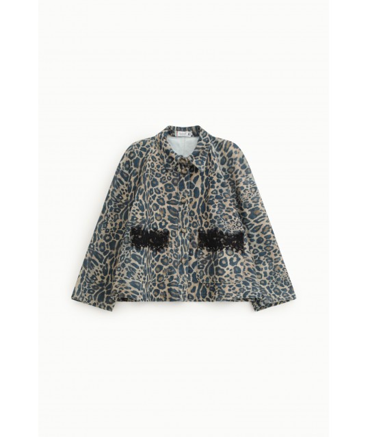 Veste en jean à imprimé animalier avec poches sur le devant Please