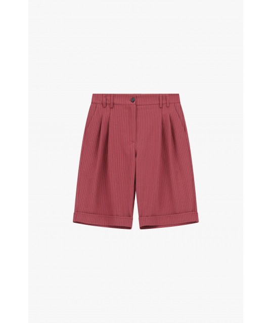 Regular-Fit Bermuda Shorts With Pleats And Stripes Please