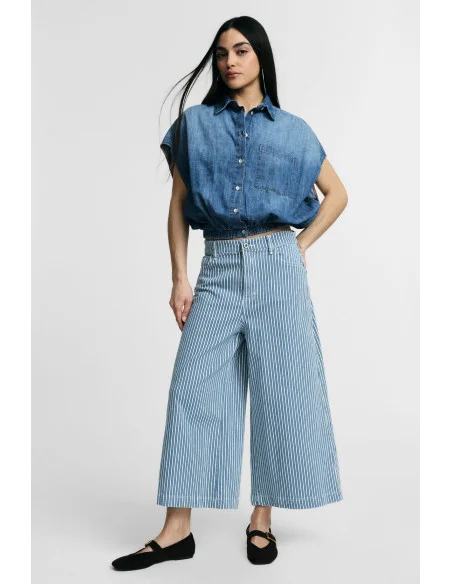 Cropped Wide-Leg Striped Jeans Please