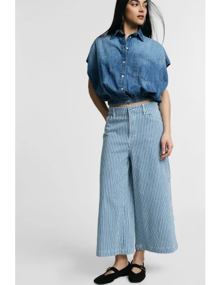 Cropped Wide-Leg Striped Jeans Please