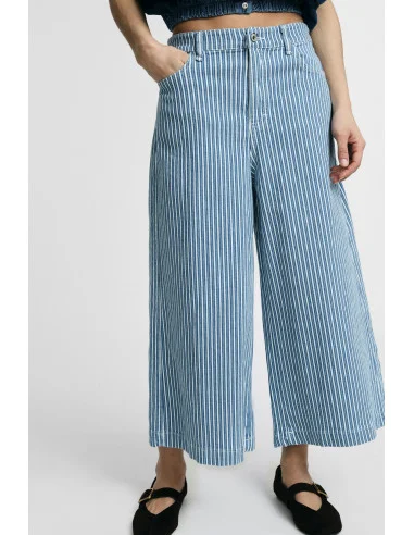 Cropped Wide-Leg Striped Jeans Please