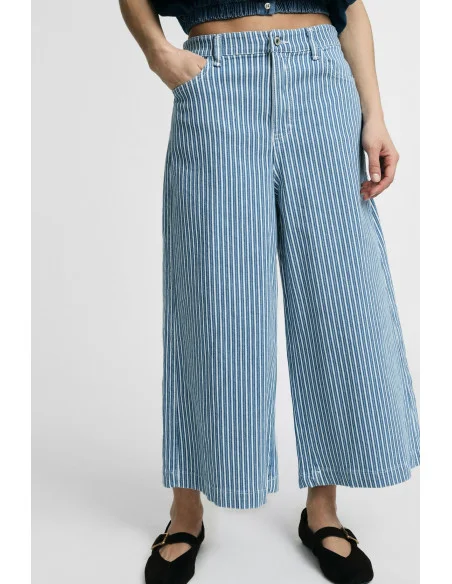 Cropped Wide-Leg Striped Jeans Please