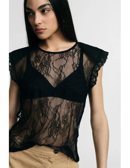 Sheer Lace Top With Short Sleeves Please