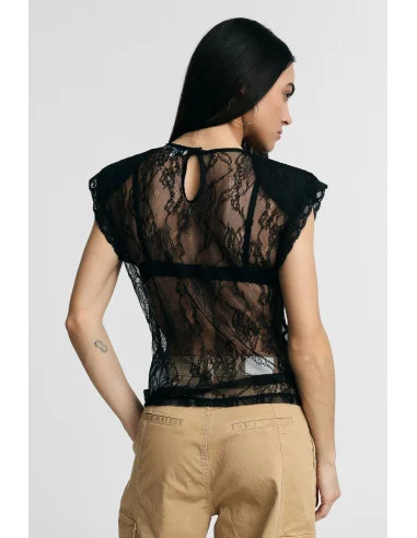 Top In Pizzo Trasparente Con Maniche Corte Please