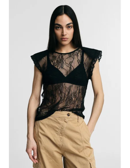 Sheer Lace Top With Short Sleeves Please