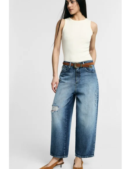 Jean à jambes larges avec détails usés Please