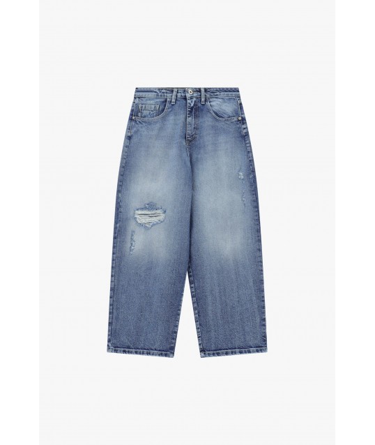 Jeans Gamba Ampia Con Dettagli Vissuti Please