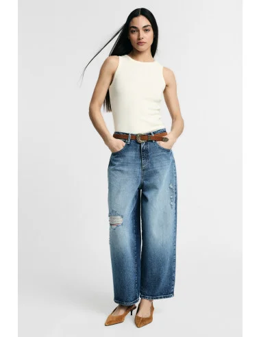 Jean à jambes larges avec détails usés Please