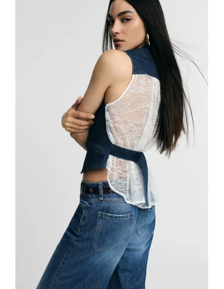 Sleeveless Denim Vest with Contrasting Trim Please