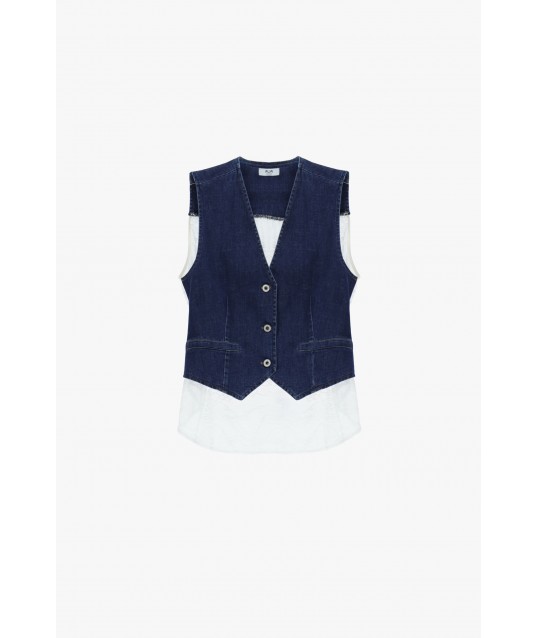 Gilet Denim Senza Maniche Con Bordo A Contrasto Please