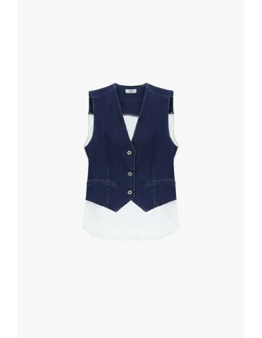 Sleeveless Denim Vest with Contrasting Trim Please