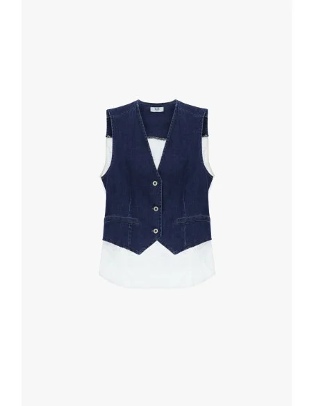 Gilet en jean sans manches avec bord contrasté Please