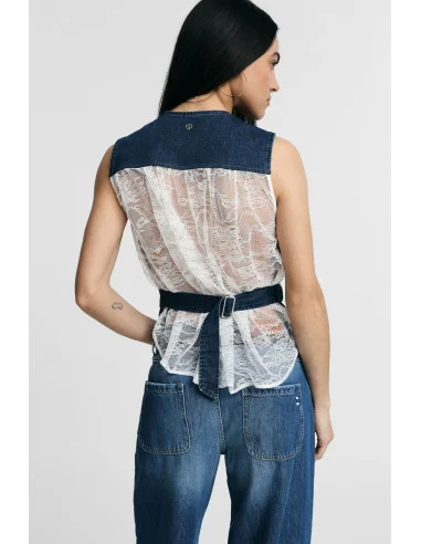 Sleeveless Denim Vest with Contrasting Trim Please