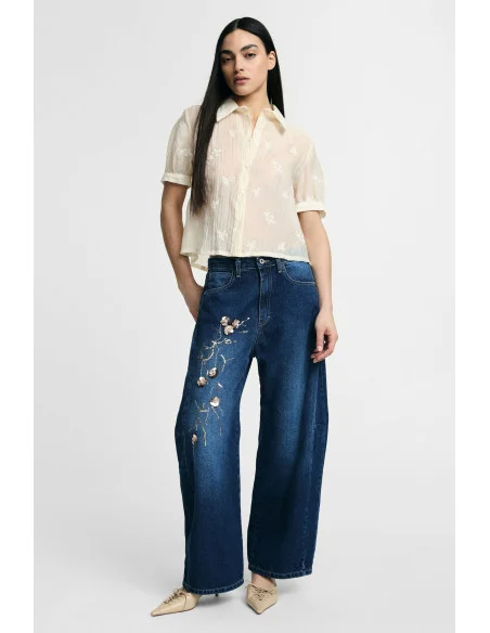 Jeans A Gamba Ampia Con Ricamo Floreale Please