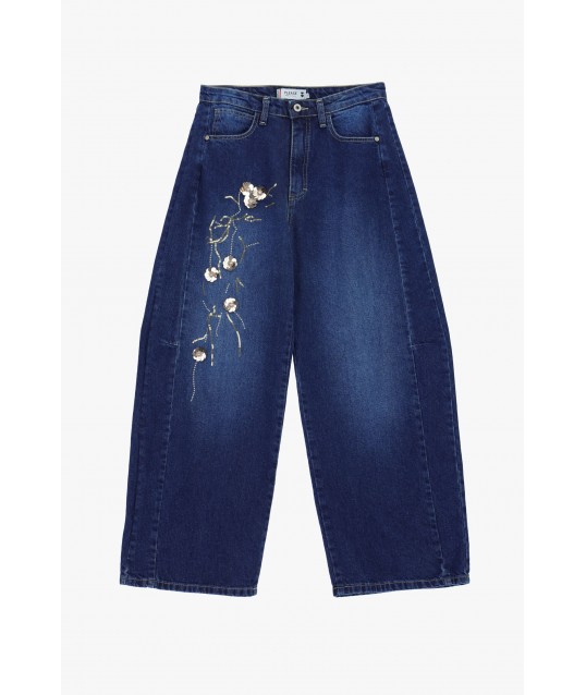 Jeans A Gamba Ampia Con Ricamo Floreale Please