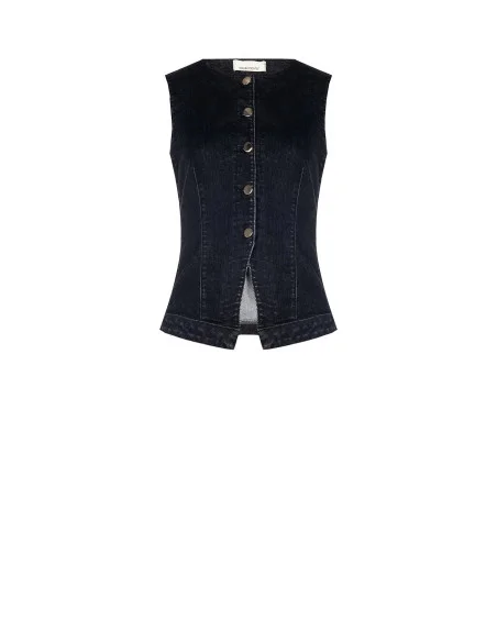 Gilet Lungo E Sfiancato In Denim Elasticizzato Rinascimento