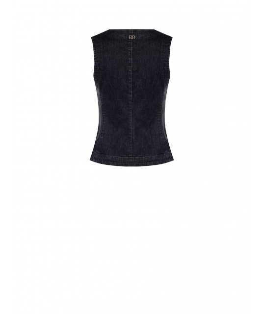 Gilet long et plissé en denim extensible Rinascimento