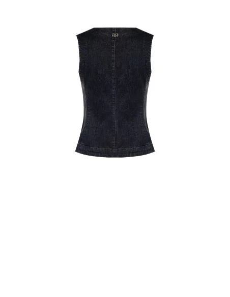 Gilet long et plissé en denim extensible Rinascimento