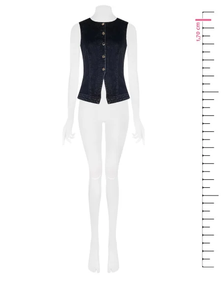 Gilet long et plissé en denim extensible Rinascimento