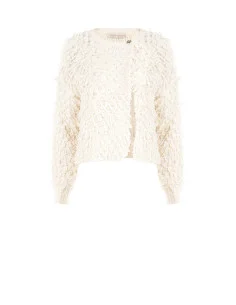 Bouclé Knit Cardigan Sweater with Logo Button Rinascimento 2