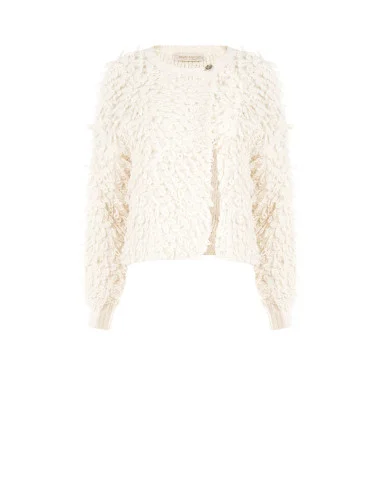 Cardigan en maille bouclée avec bouton siglé Rinascimento