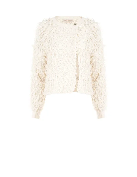 Cardigan en maille bouclée avec bouton siglé Rinascimento