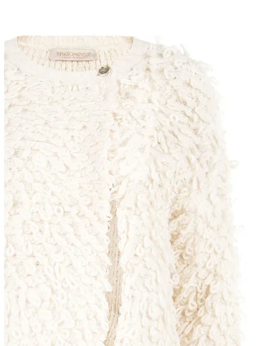 Bouclé Knit Cardigan Sweater with Logo Button Rinascimento