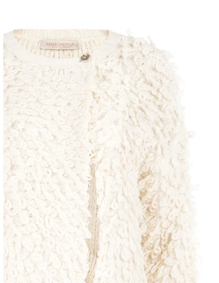 Cardigan en maille bouclée avec bouton siglé Rinascimento