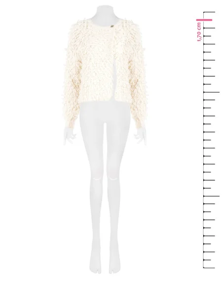 Bouclé Knit Cardigan Sweater with Logo Button Rinascimento