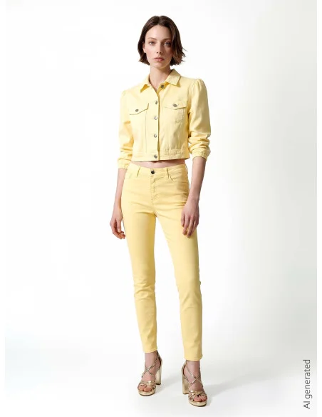 Giubbotto Di Jeans Crop Elasticizzato Con Taschini Rinascimento