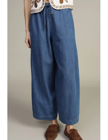 Pantalon palazzo ample à taille élastiquée et cordon de serrage Dixie